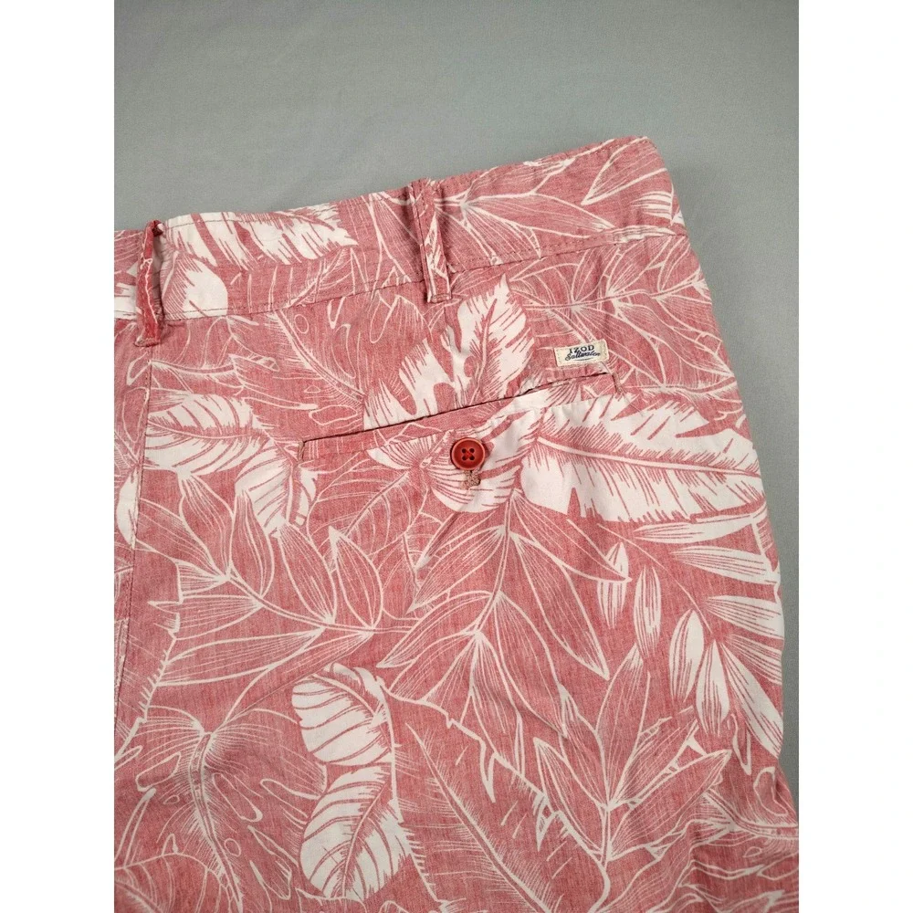 IZOD Saltwater Men's 40 Pink Tropical Palm Leaf Shorts Beach Resort Chino Casual
